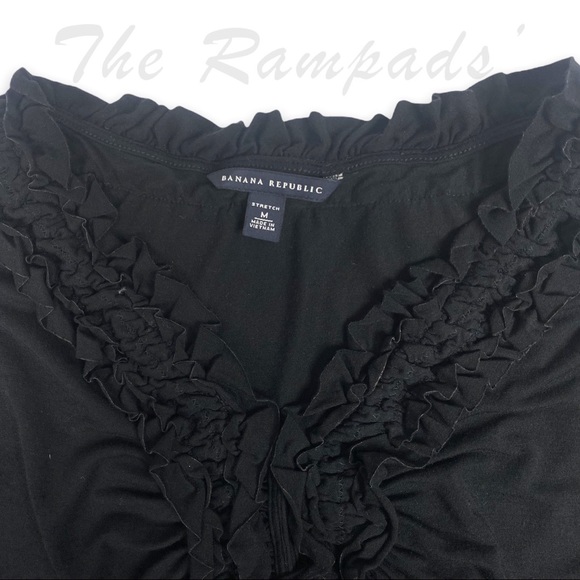 Banana Republic Black Scrunched V-neck Long-sleeve Blouse Size Stretch M… - Picture 5 of 7